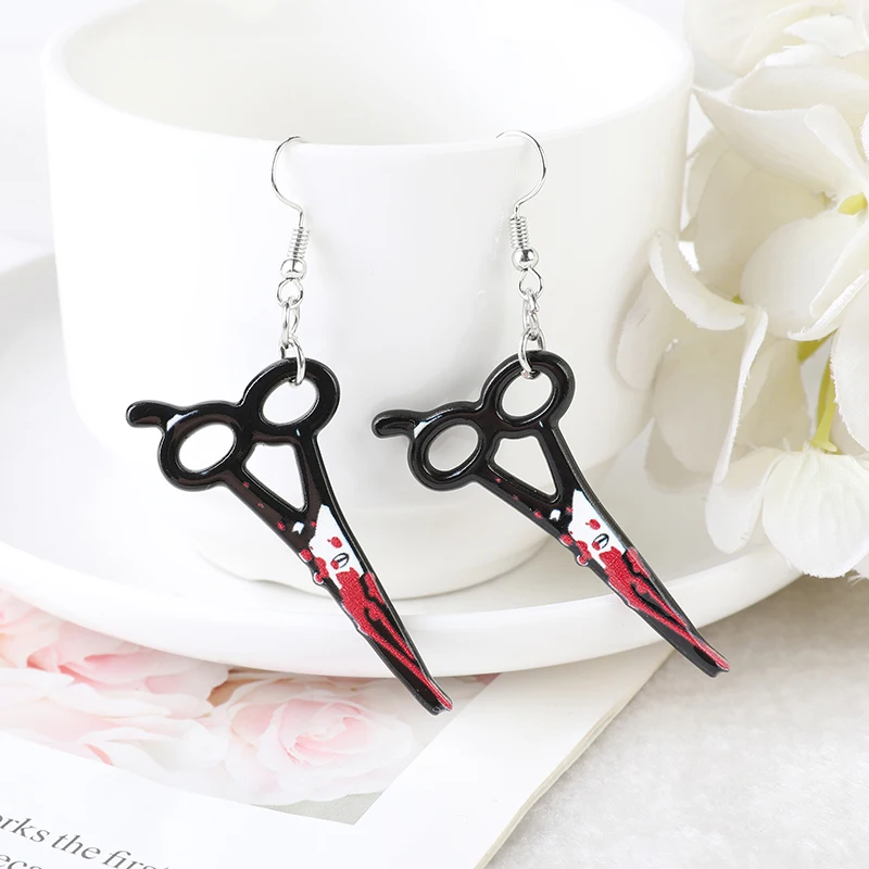 Picture 5: 1 Pair Fashion Halloween Bloody Knife Fear Scissors Dangle Earrings For Girls Women Birthday Gift Lovely Jewelry