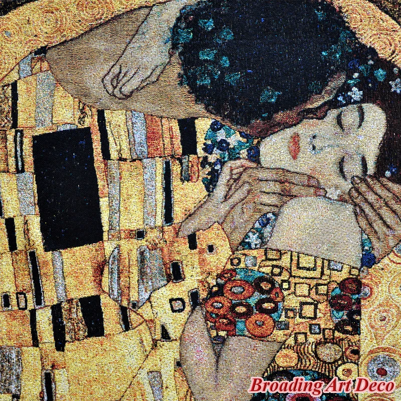 Gustav Klimt the Kiss (Golden) Tapestry Wall Hanging Jacquard Weave Gobelin Home Textile Art Decoration Aubusson Cotton 100%