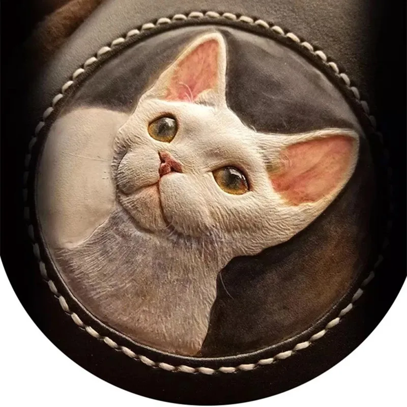 

Handmade Ladies Lovely Cat Wallets Purses Women Long Clutch Vegetable Tanned Leather Devon Rex Wallet Card Holder Present