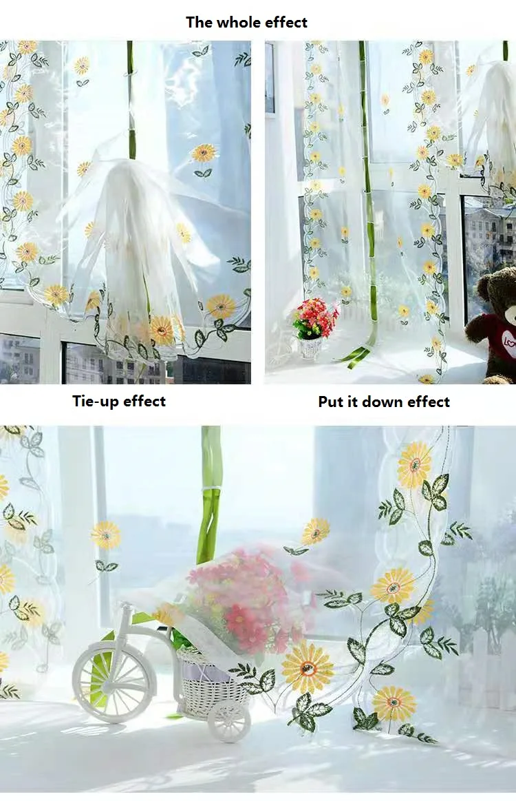 Roman Curtains for Window Sheer Tie Up Curtains White Embroidery Floral Panels Roman Shades for Small Window Curtain Valance