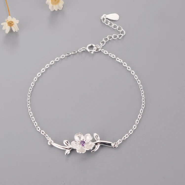 Personality New Art 925 Sterling Silver Jewelry Female cherry blossom tree branches High-quality Popular Bracelet