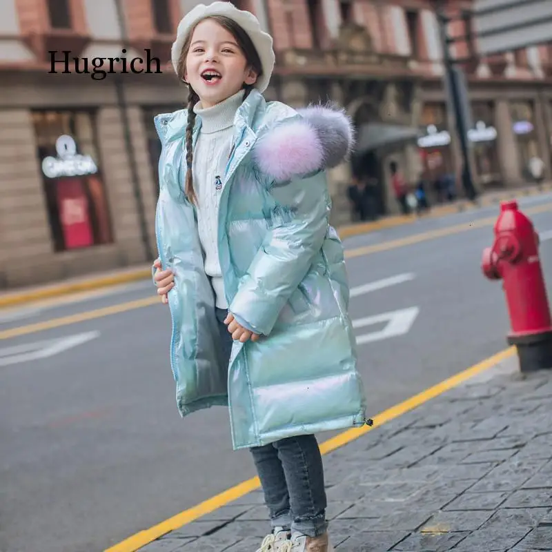 Chaqueta cálida de plumón de pato para niña, ropa gruesa de invierno, de piel sintética Parka, traje de nieve de 5 a 16 años, 80%