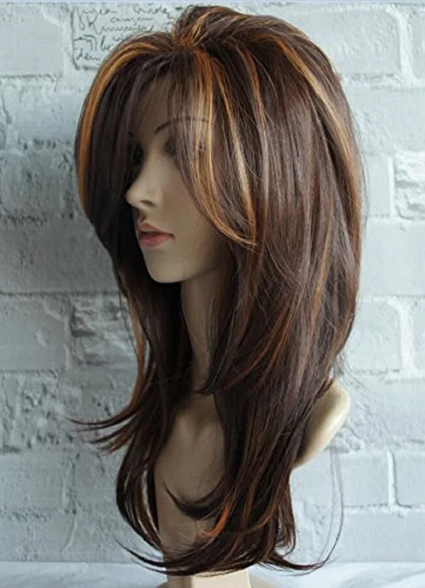 WUNDERLICHER W Lange Natürliche Welle Perücken Für Frauen Ombre Braun Gemischte Farbe Heat Resistant Haar Synthetische Perücke