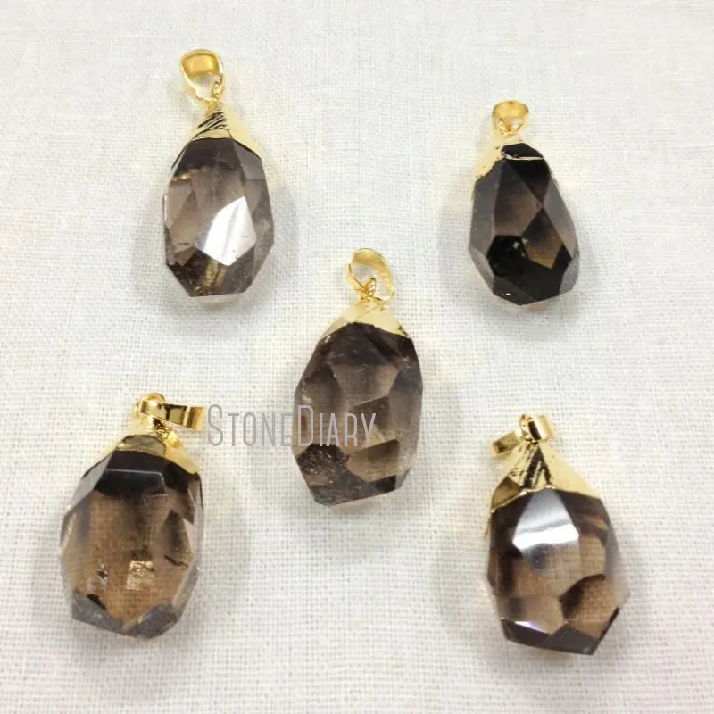 

PM12145 Smoki Quartz Faceted Crystal Briolette Pendant Water Drop Shape Pendant Gold Or Silver Plated Jewelry