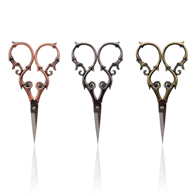 1Pcs Stainless Steel Vintage Tailor Scissors Floral Sewing Retro Embroidery Scissors Short Fabric Cutter Yarn Shear