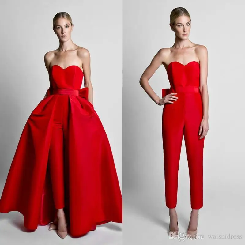 Vermelho Vestido de Baile Saia Destacável Querida Macacão Vestido de Noite das Mulheres Com Calças robe de soirée femme فساتين السهرة платье