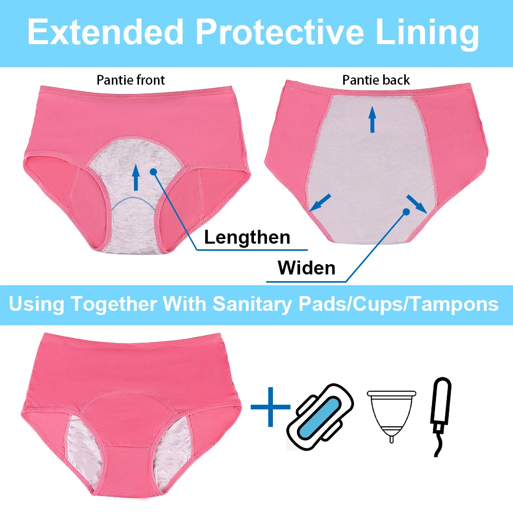 3 Pcs/Pack Women Menstrual Panties Plus Size Leak-Proof Period Underpants Breathable Mesh Female Wterproof Menstruation Briefs