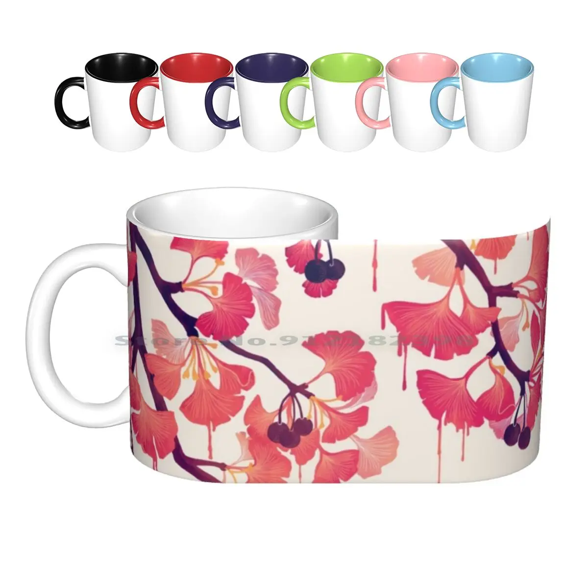 O Ginkgo Ceramic Mugs Coffee Cups Milk Tea Mug Ginkgo Gingko Tree Floral Melt Berries Flora Watercolor Spring Summer Flower