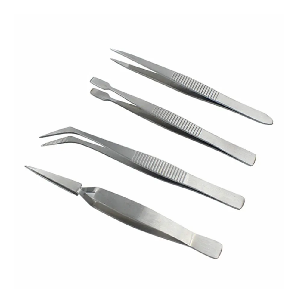 Pinzas piezas acero inoxidable ESD, herramientas de mantenimiento, precisión Industrial, curvadas, rectas, herramientas de reparación, 4 Uds.