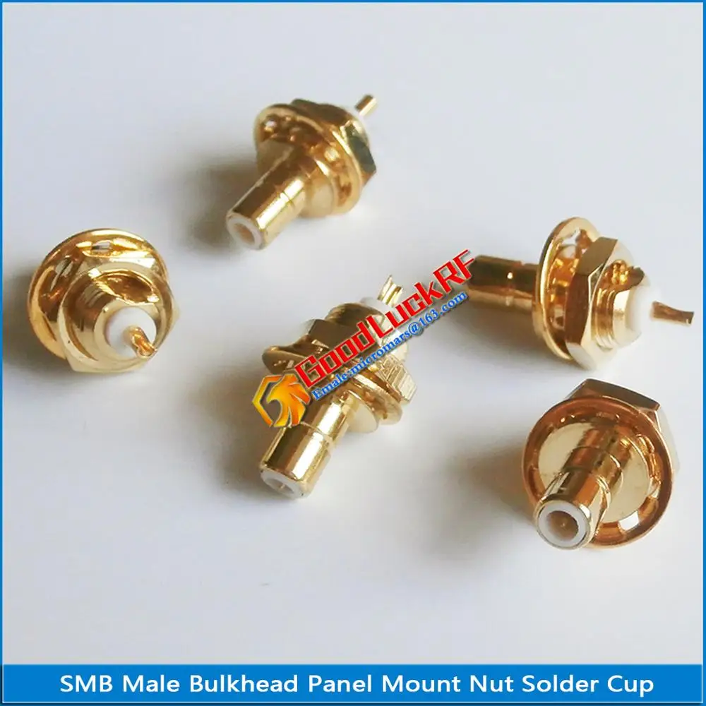 

10X Pcs/lot Brass RF Connector SMB Male Jack With O-ring Bulkhead Panel Deck Nut GOLD Plated Straight Solder Coaxial