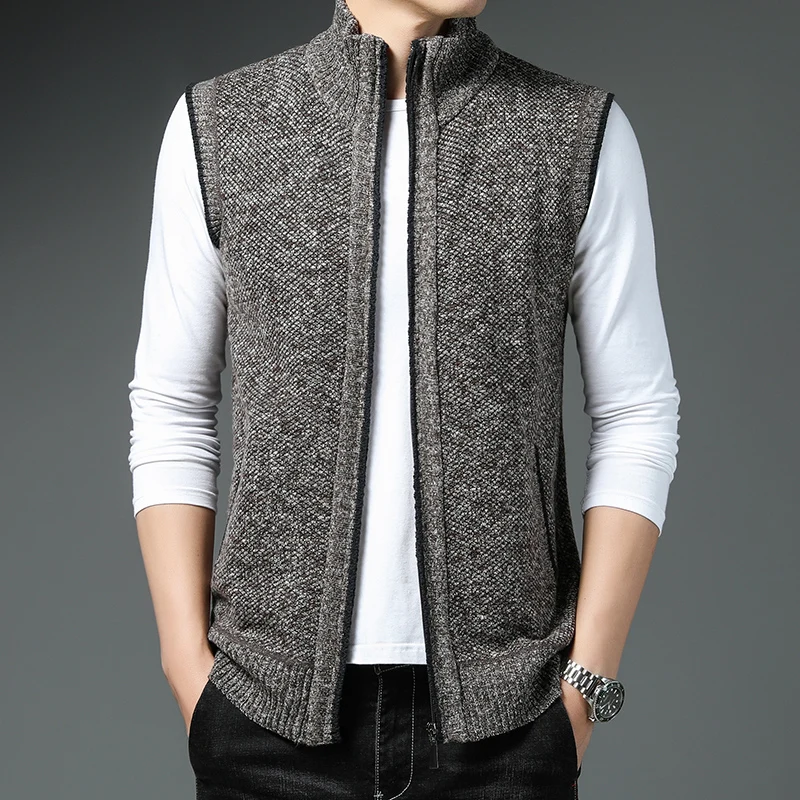 Men\'s Vest Jacket Fleece Warm Sweater Sleeveless Jackets Casual Full ZIP Vests Cardigan Sports Clothing Knitwear