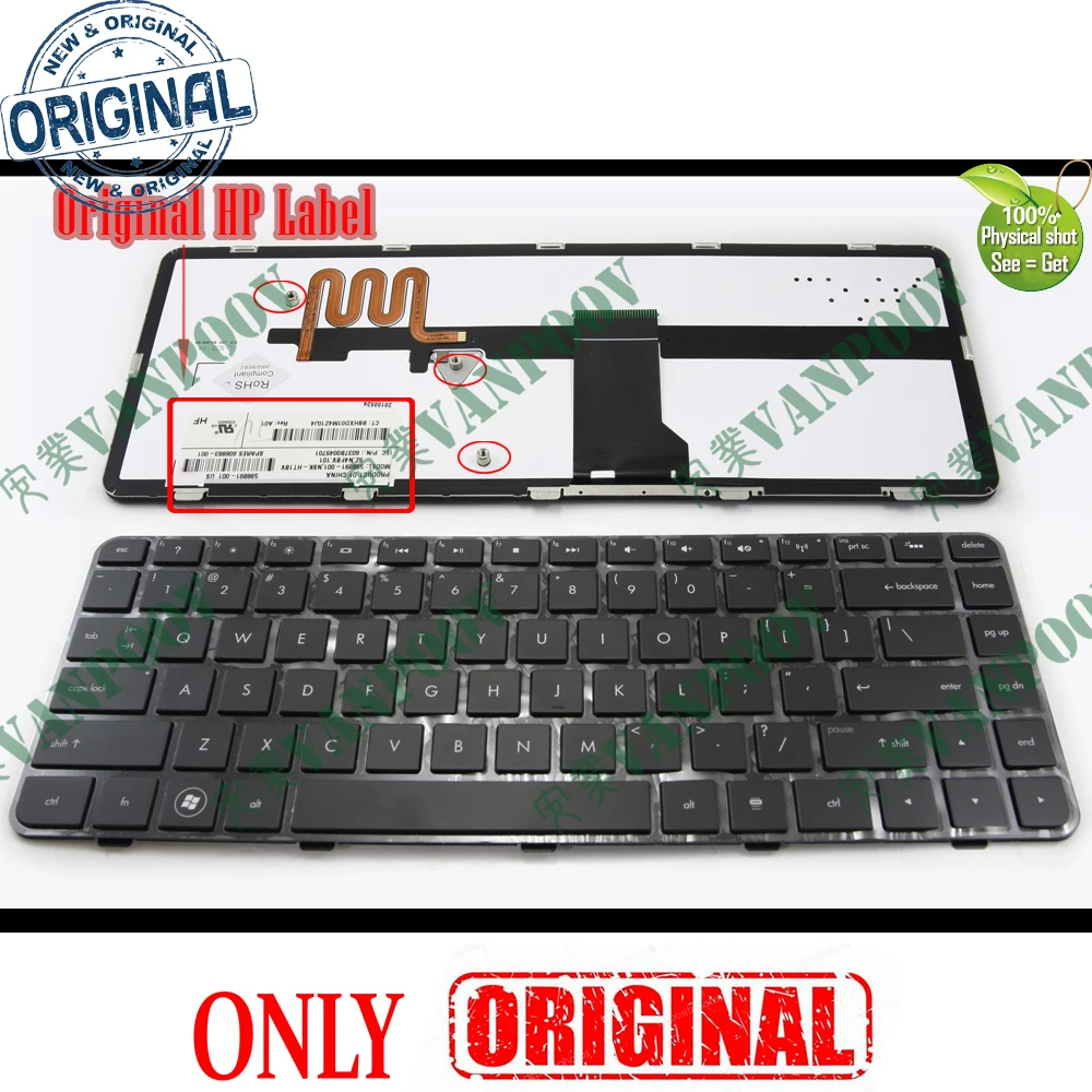 New US Notebook Laptop Keyboard for HP Pavilion DM4-1000 DM4-1100 DV5-2000 DV5-2100 DV5-2045DX dv5-2070 Backlit Black NSK-HT1BV