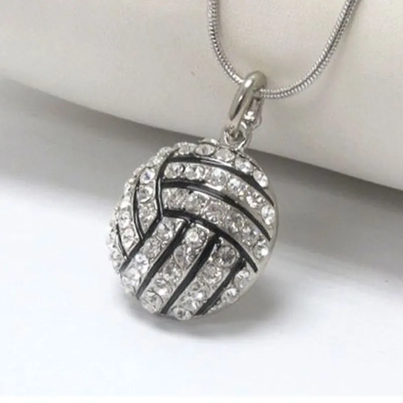 Crystal Fashion Volleyball Shape Pendant Necklace Link Chain Sports Jewelry For Teen Girls