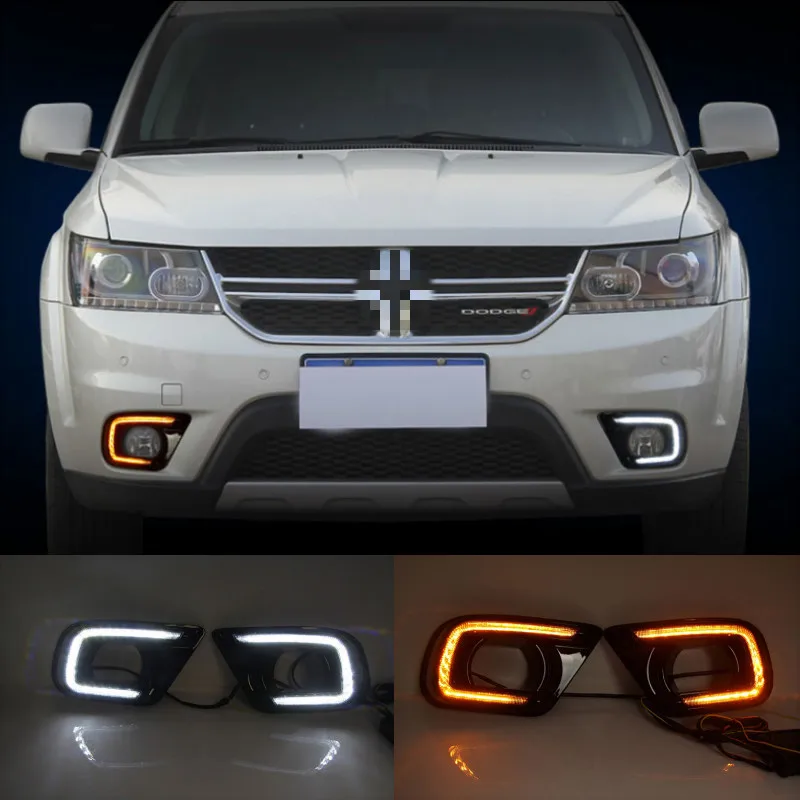 

LED Daytime Running Light For Dodge Journey Fiat Freemont 2014 2015 2016 Yellow Turn Signal Relay DRL Fog Lamp Decoration