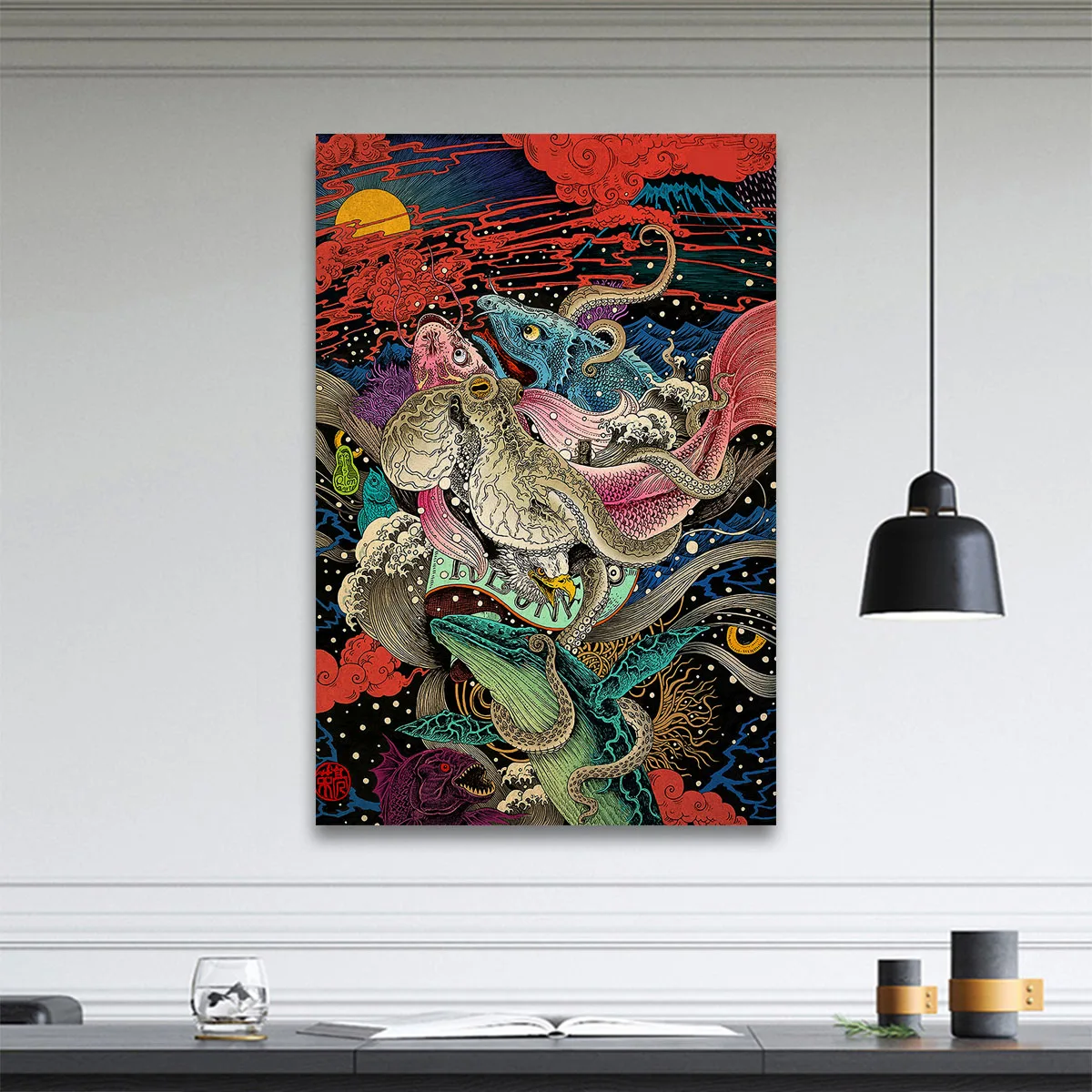 Japanese Canvas Painting Ukiyo-E Octopus Whale Art Poster Abstract Retro Picture Home Decoration Living Room Painting Exhibition