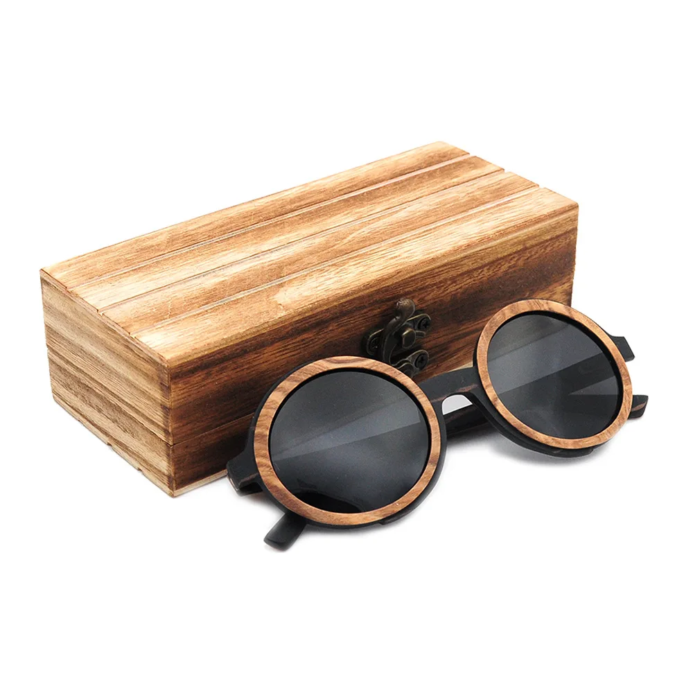 Vintage Polarized Round Wood Sunglasses Stylish Craft Handmade Wooden Sun Glasses Unique Design With Case