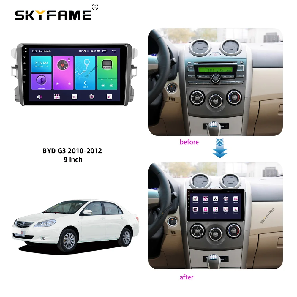 مهايئ لفافة إطار سيارة من skyالشهرة لـ Byd G3 2010-2013 طقم لوحة تركيب راديو أندرويد
