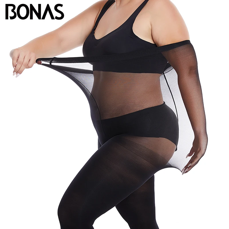 BONAS-pantimedias elásticas para mujer, medias negras sexys de talla grande, 110kg, 60D, XXXL, Primavera