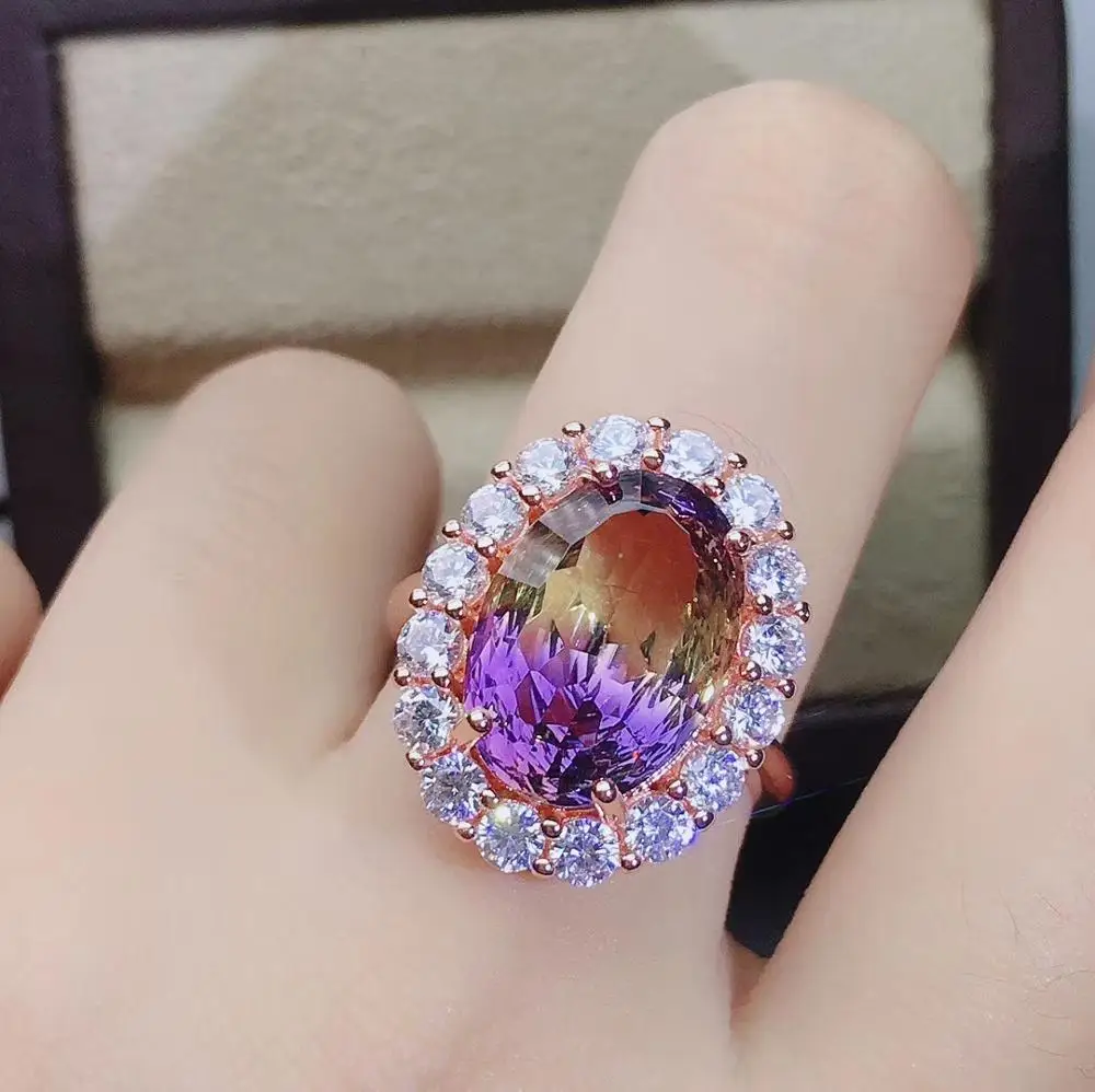 KJJEAXCMY Fine Jewelry 925 Sterling Silver Inlaid Crystal Ametrine Gemstone New Woman Girl Lady Female Ring Birthday Gift PARTY