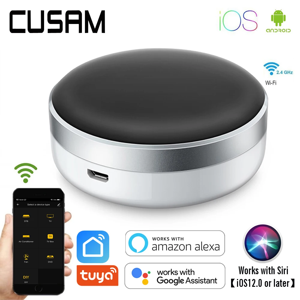 CUSAM Inteligentna automatyka domowa Uniwersalny pilot na podczerwień WiFi + blaster na podczerwień Współpracuje z Alexa Google Home Siri