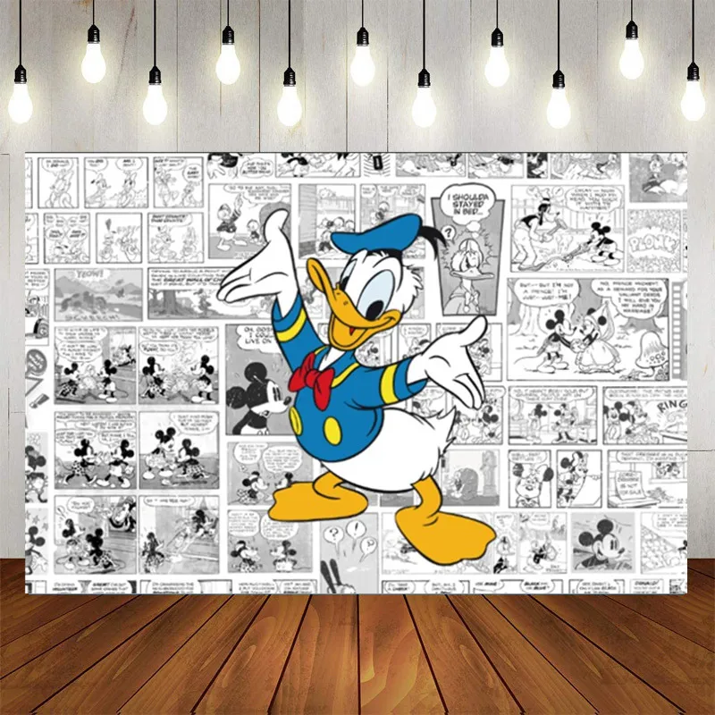 Customize Vinyl Disney Donald Duck Party Backdrops Photography Background Wall Cloth Baby Shower Kids Birthday Party Decoration