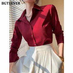 BGTEEVER Vintage Turn-down Collar Buttons Women Shirts Long Sleeve Loose Female Shirts Ladies Tops Blusas 2021 Autumn