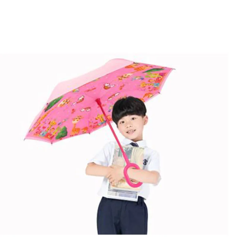 New double-layer children\'s reverse umbrella elementary school umbrella custom creative color handle cartoon children umbrella