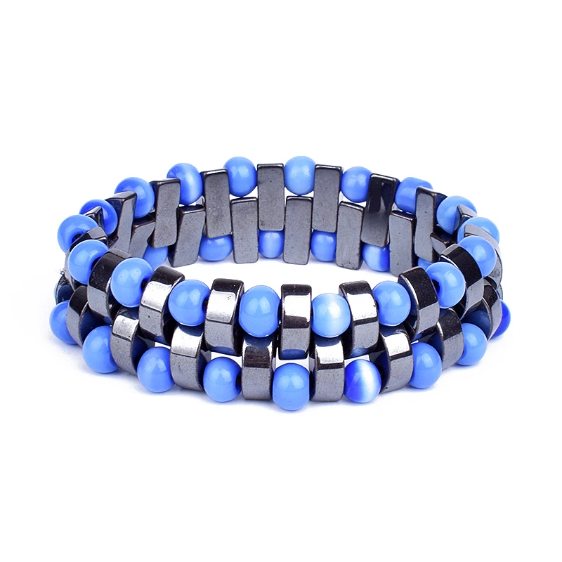 Classical Nature Moon Hematite Bracelets Women Double Blue Beads & Hematite Bracelets Men Energy Stone Bracelet Balance Jewelry