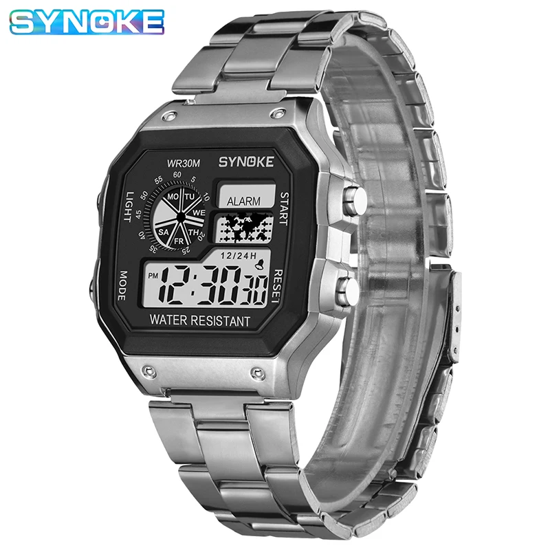 Mens Watches SYNOKE Top Brand Luxury Sliver Gold Men Watch Digital Led Leisure Watch Plastic Waterproof Life Relogio Masculino