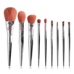 Silver 9Pcs Makeup Brushes Set Professional IT Cosmetics Synthetic Orange Hair Powder Blush Highlight Eyeshadow Make up Brush