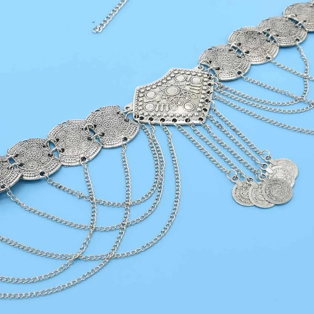 Gypsy Vintage Golden Silvery Coins Long Tassel Waist Belly Chains Turkish Afghan Traditional Robe Belt India Dance Body Jewelry - Image 6