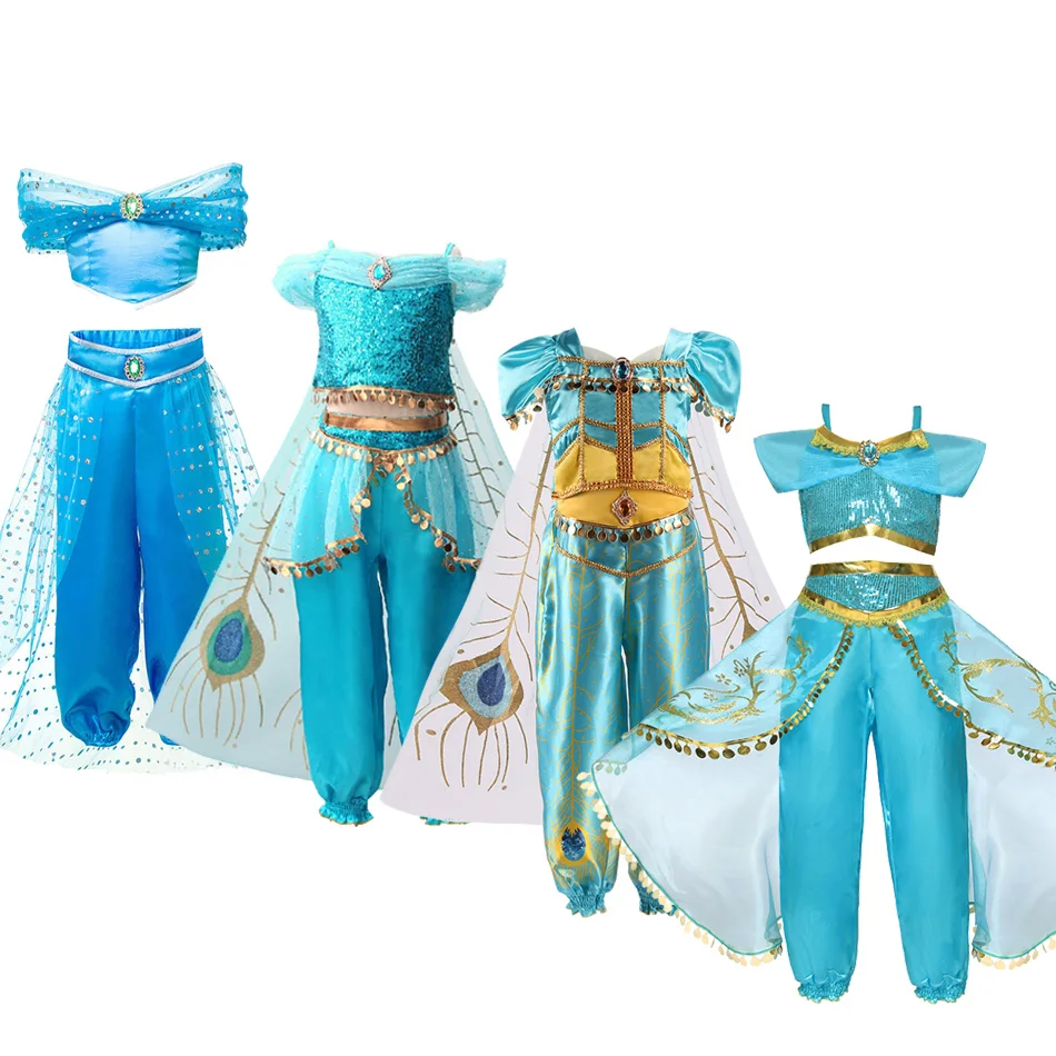 

Girl Jasmine Dress Kids Aladdin Arabian Princess Costume Baby Girl Christmas Birthday Party Costume Kids Summer Dress 3-10 Years