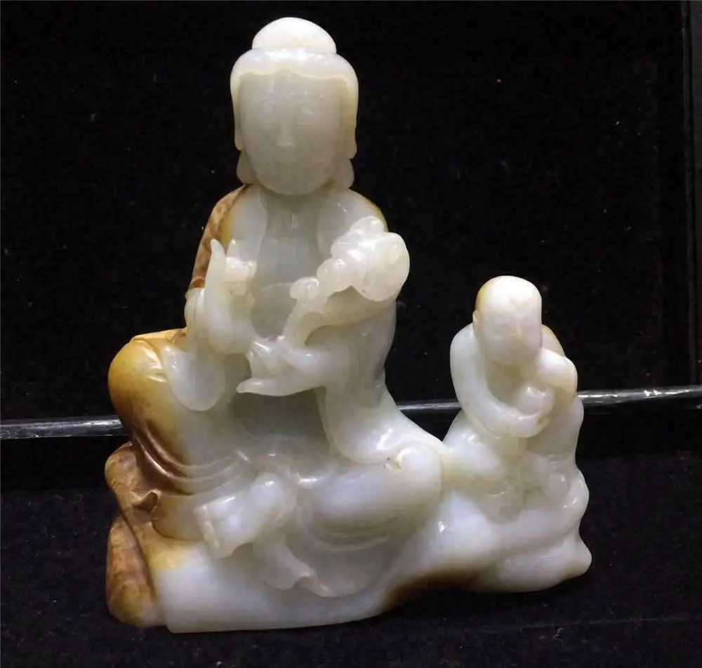 

Big Treasure 19/20C Vintage Hetian White Jade Mercy Kwan Yin Huge Statue Carving 6.5" FLLZB Timestown 20201128A