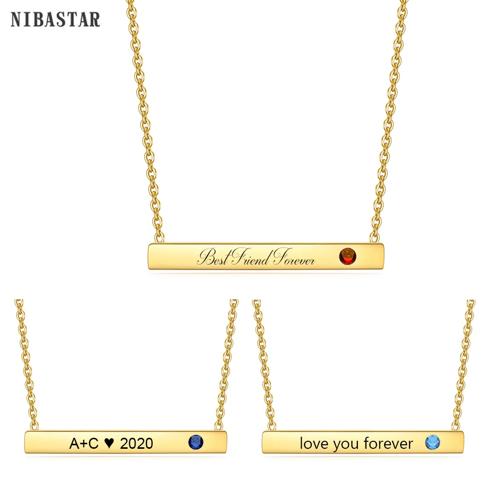 

NIBASTAR Custom ID Year Name With Crystal Pendant Necklace For Women Stainless Steel Personalized Necklace Gold Color Jewelry