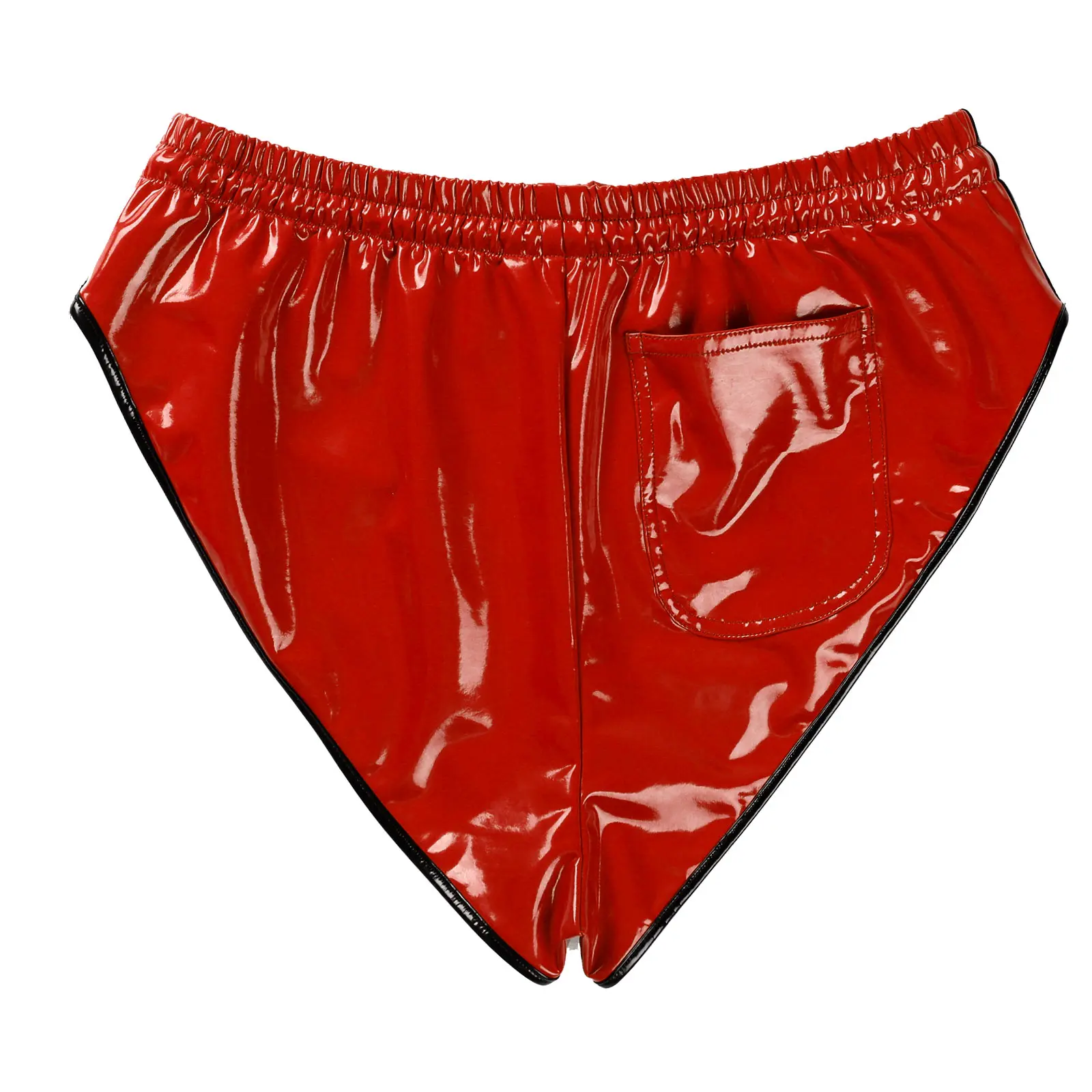 Women Sexy Soft PVC Leather Shorts Erotic Porn High-elastic Thong Panties Pocket Back Female Latex Mini Pants With Drawstring