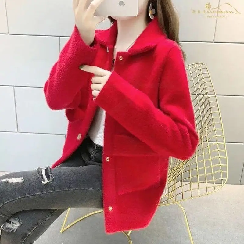 Imitation Mink Velvet Coat Women 2021 Spring Autumn New Korean Mother Jackets Imitation Mink Sweater Female Cardigan Buttons