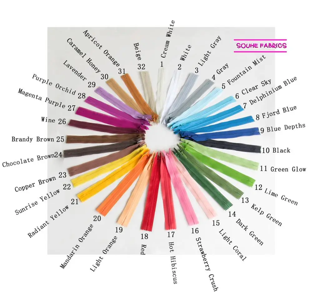1 قطعة YKK 2 #   سحاب غير مرئي من النايلون لملحقات قماش الخياطة وتنورة الملابس