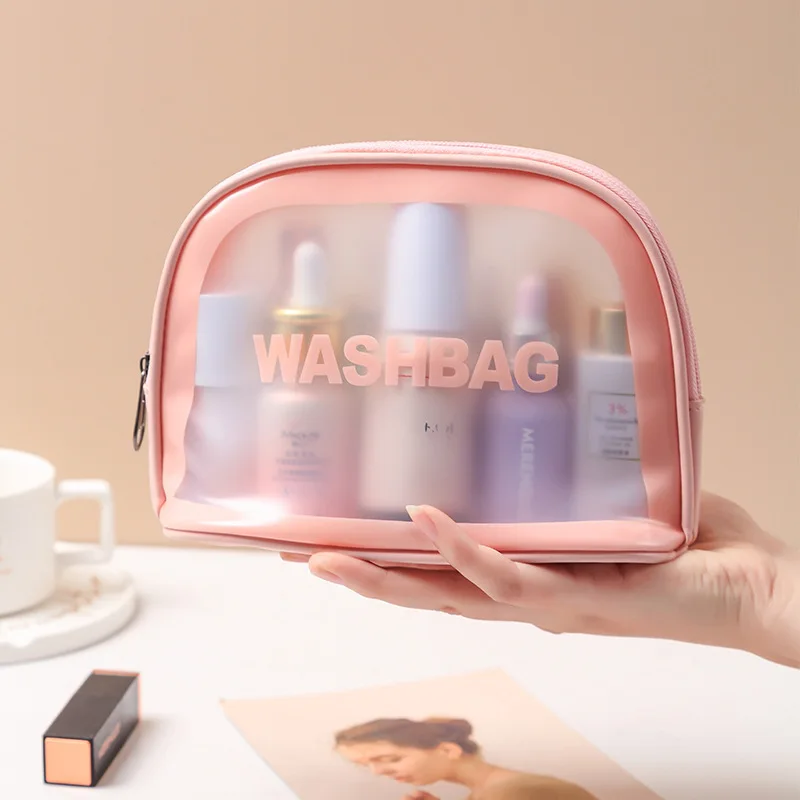 FUDEAM Transparent PVC Women Cosmetic Bag Waterproof Travel Toiletries Storage Organize PU Make Up Bag Female Wash Bag Handbag