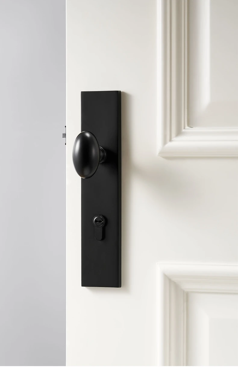 Dooroom Messing Türschloss Set Moderne Ei Geformt Knopf Lange Platte Innen Schlafzimmer Bad Doppel Holz Tür Lever Set Dummy griffe – Detail 9