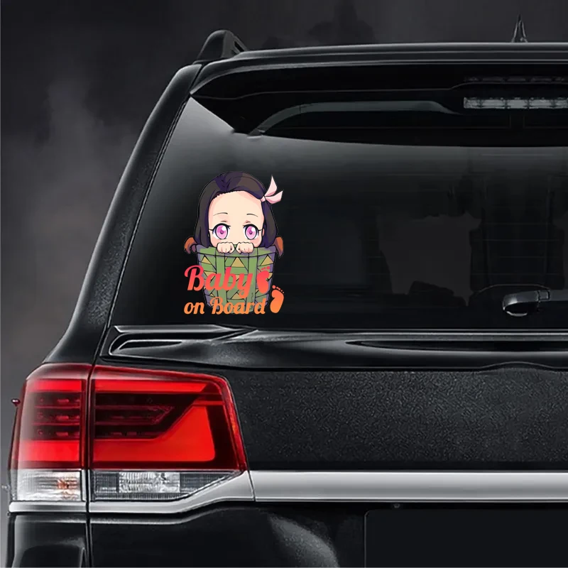 Small Town Nezuko Chibi Warning Baby On Board BMW E46 Car Stickers Decal Anime Cute Car Accessories Decoration