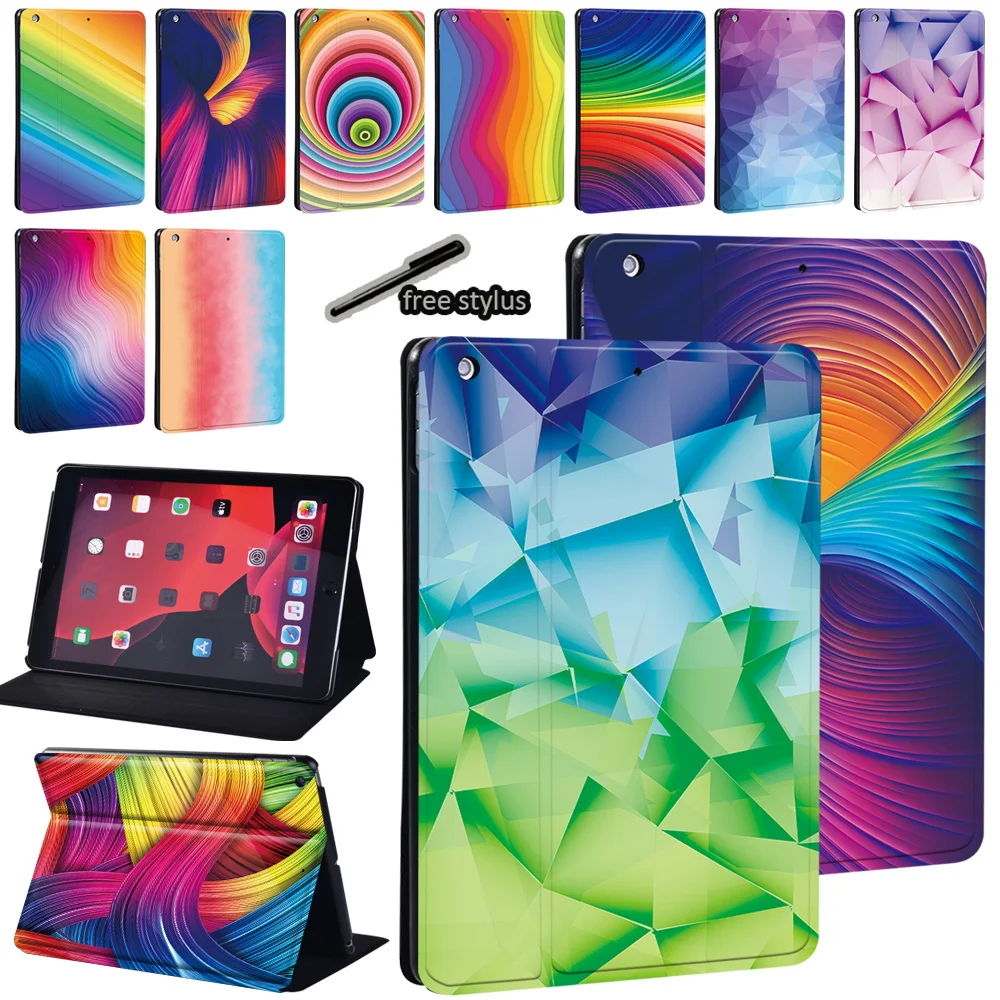 

Case for Apple IPad 2021 9th Generation 10.2 Inch Watercolor Print Series Pattern Tablet Leather Stand Cover Case+Free Stylus