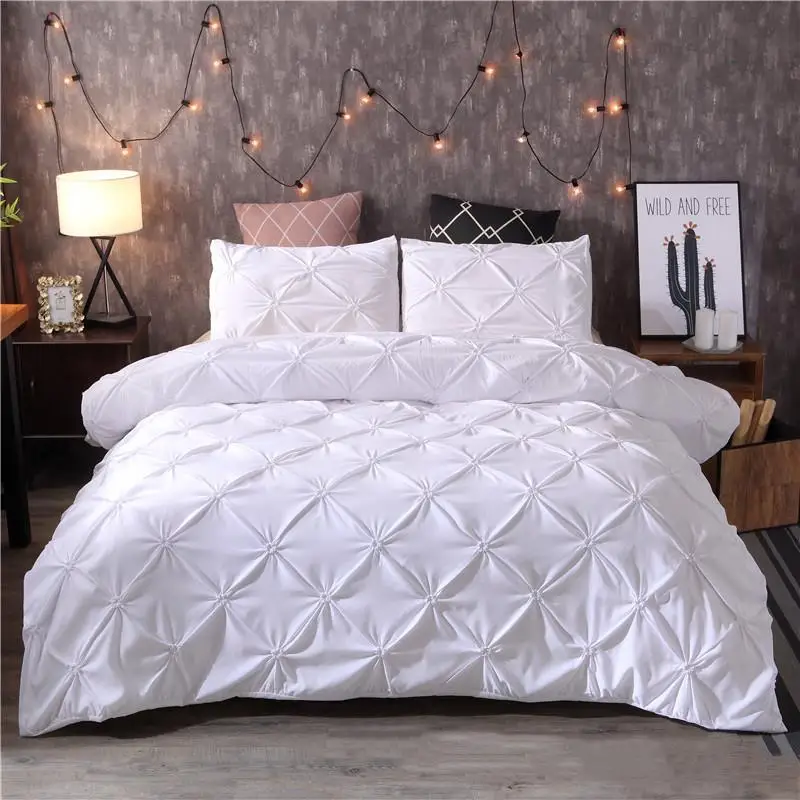 

White Duvet Cover Set Pinch Pleat 2 3pcs Twin Queen King Size Bedclothes Bedding Sets Luxury Home Hotel Use