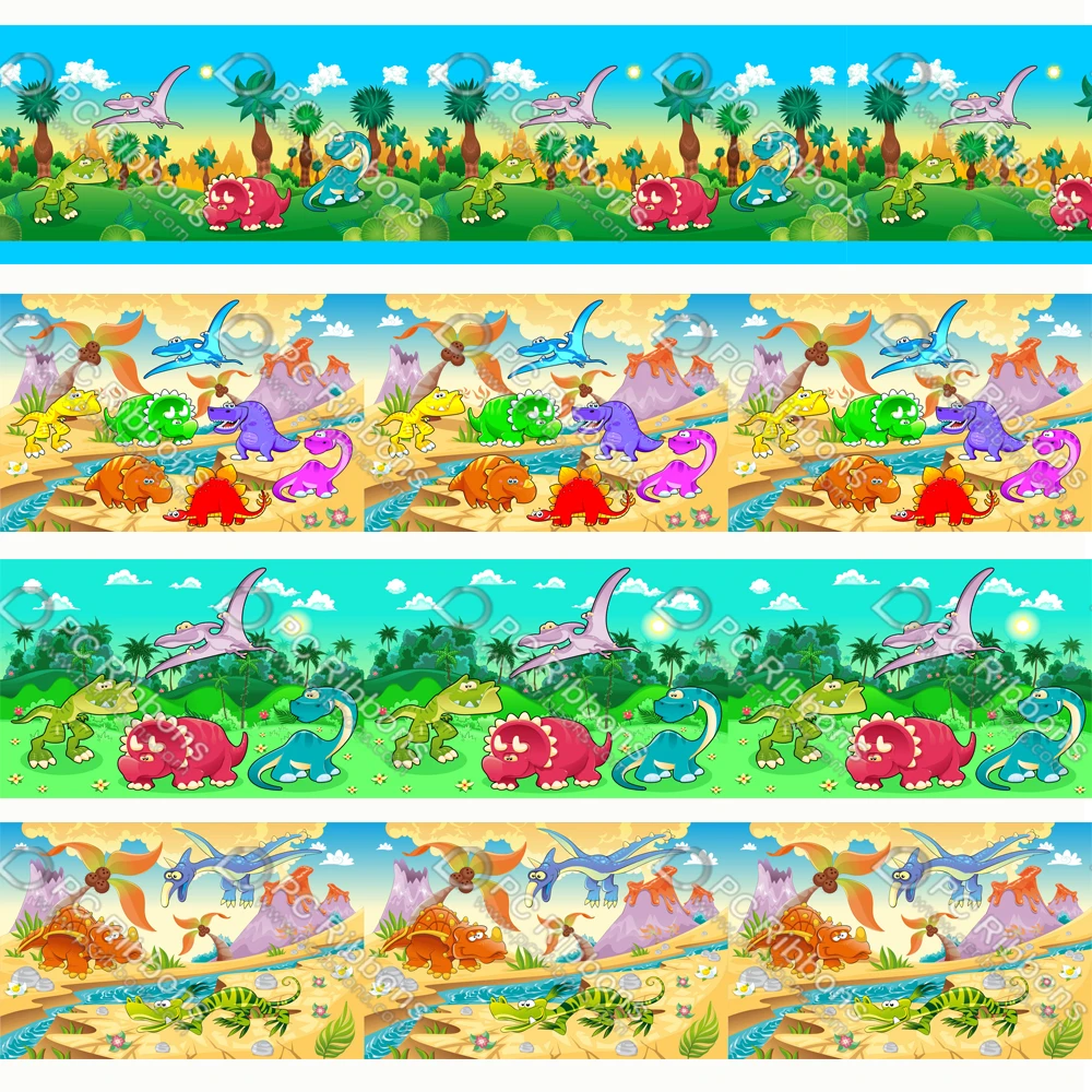 

Cartoon Dinosaur World Print Lanyard/Satin/Grosgrain Ribbon Decor Party DIY Hair Bow Dog Collar Scrapbook ​Cart Sew CA-382