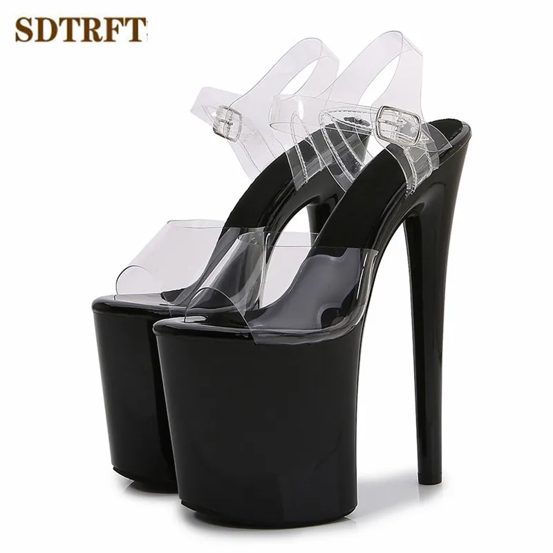 SDTRFT Multicolor Fashion Red Shoes Woman Sexy Transparent Platforms Pumps Open Toe 20cm Ultra Thin High Heels Platform Sandals