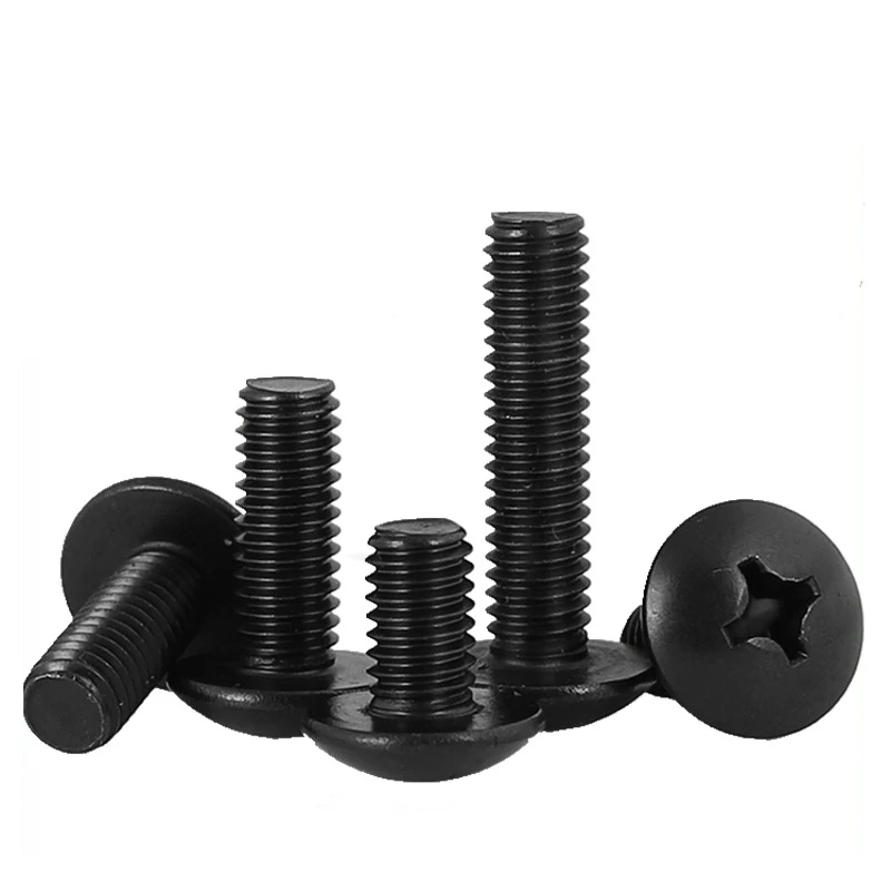 100Pcs/lot TM Screws Phillips Truss Mushroom Head Screw Black Plated Electronic Carbon Steel Screws M2 M2.5 M3 M3.5 M4 M5 M6