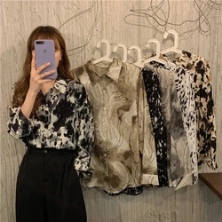 Vintage Printed Long Sleeve Shirt Blouse Spring Summer Casual Loose Long Women Shirt Korean Style Street Wear Chiffon Shirt Top