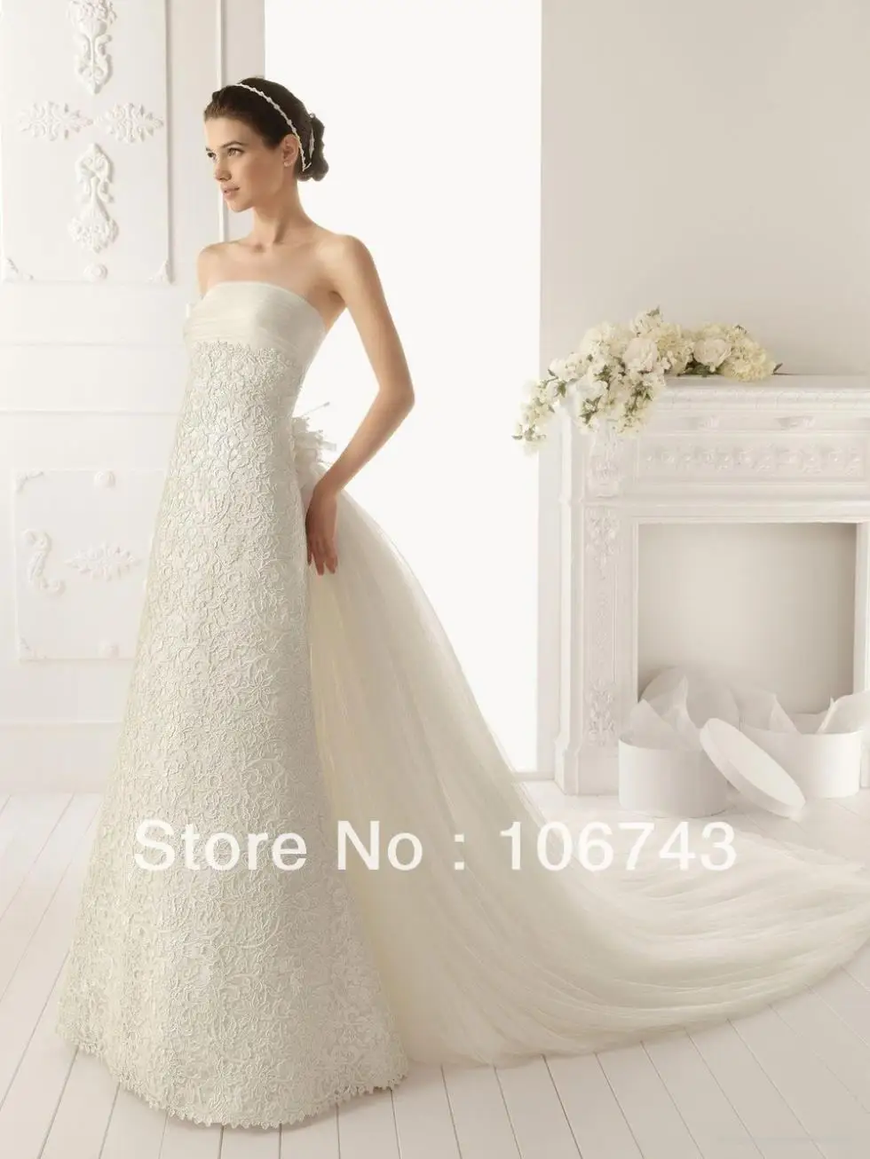 

china free shipping dress sale putih tulle Strapless Style with Lavish designer gown white lvory Lace Bespoke Wedding Dresses