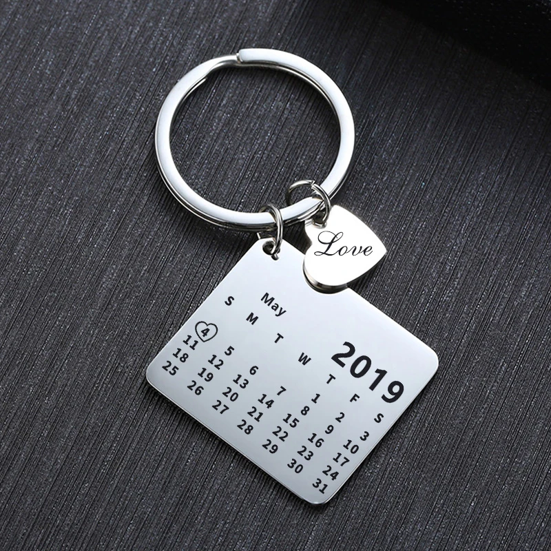 

Women Man Personalized Calendar Wedding Anniversary Date Key Chains Stainless Steel Promise Love Gifts Custom Jewelry