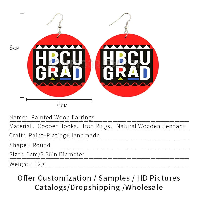 SOMESOOR HBCU Card Eductaed African Wooden Drop Earrings Double Sides Print Black Writing Artstic Dangle Jewelry For Women Gifts