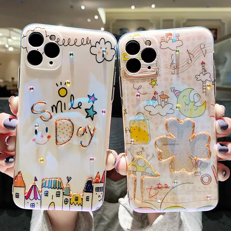 Luxury Cartoons Epoxy Be Applicable Case For Iphone 15 14 Pro Max 13 12 11 12pro X XS Lens Package Lovely Phone Cover